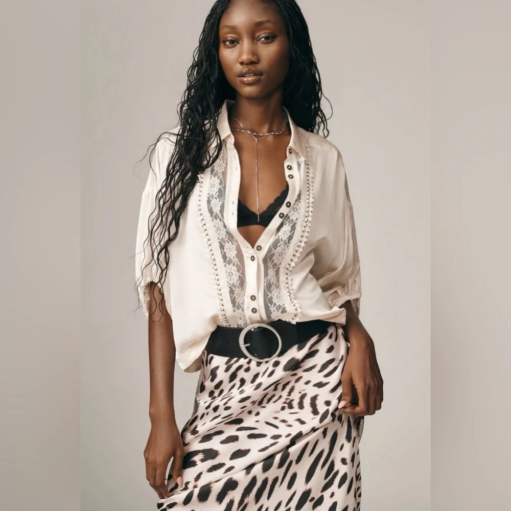 Pilcro the Quincy Cream Lace Button-Down Blouse - Picture 1 of 8